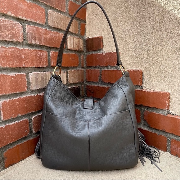 G.I.L.I. Leather Stirrup Hobo Bag with
Fringe in Dk Gray - Picture 6 of 16